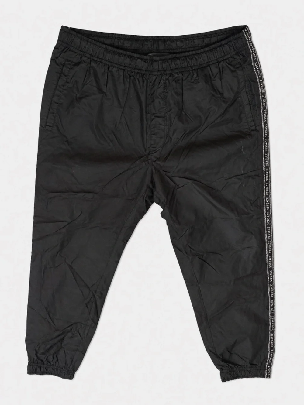Versace 2019 Black Logo Tape Track Pants A85208 Made Italy IT 54 US 38 2XL